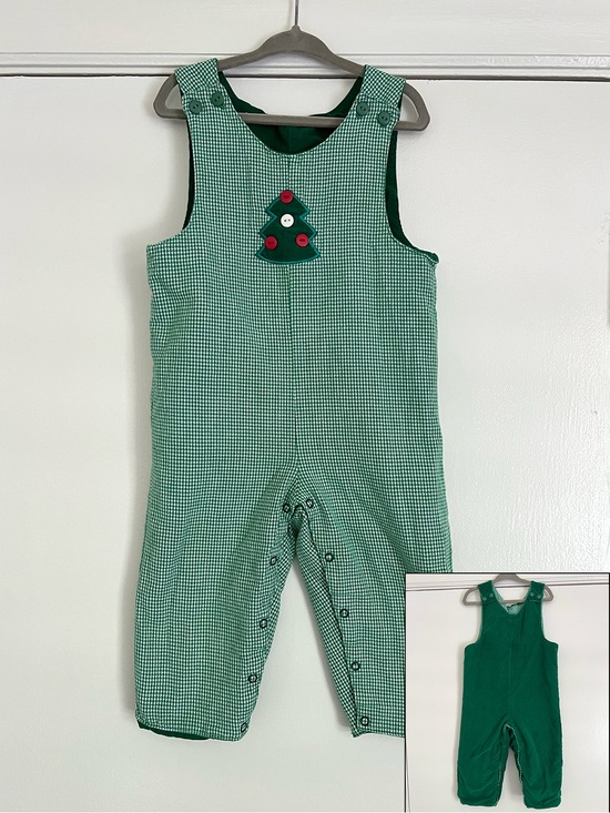 Vintage Other - Vintage Reversible Christmas Tree Appliqué Overalls Jon Jon corduroy 24 months